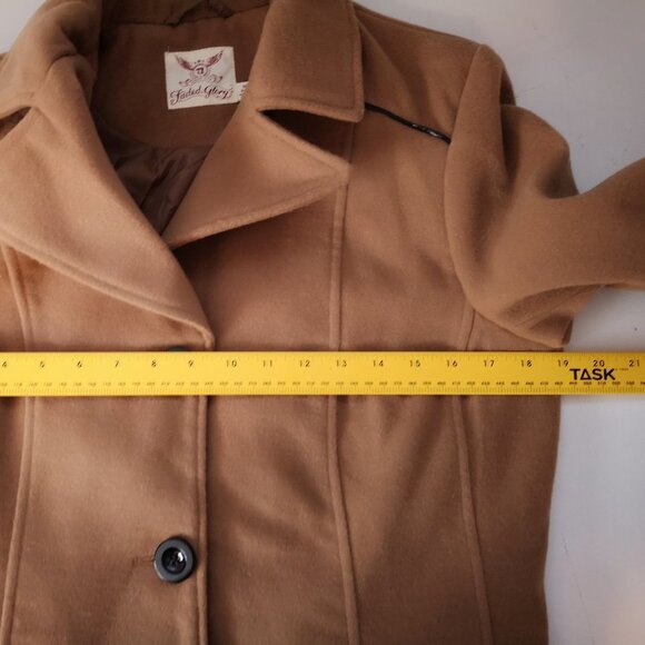 Faded Glory Ladies Size Medium (8-10) Flocked Tan Coat with Faux Leather Accents - Picture 8 of 8